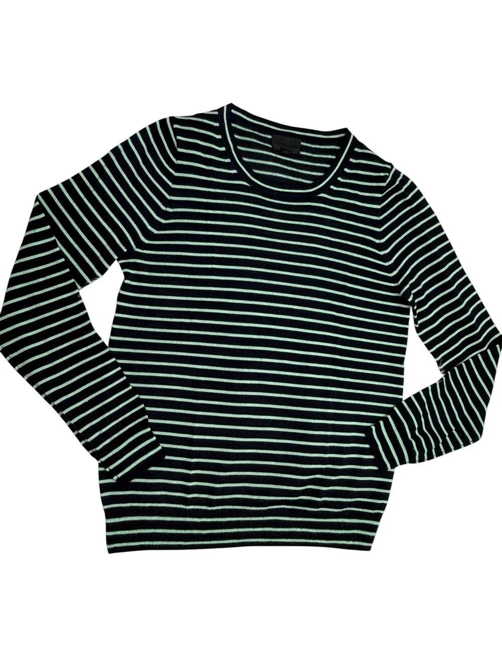J.Crew Collection Italian Cashmere‎ Lightweight Sweater Navy Mint Stripe Size S